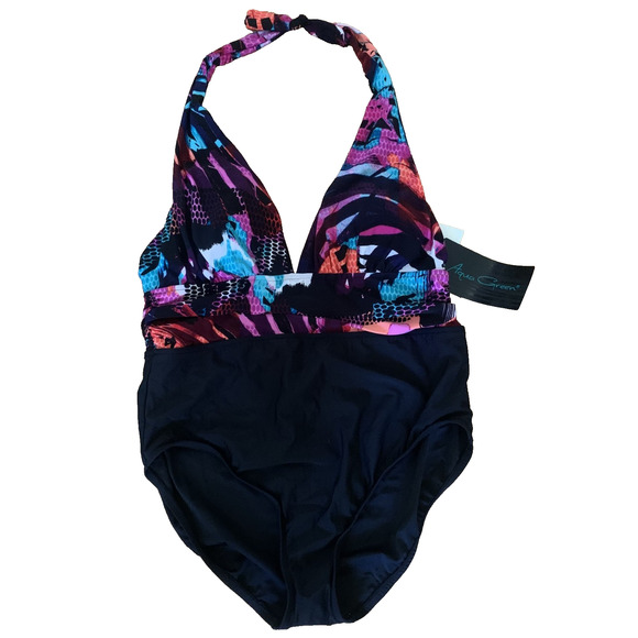 NWT AQUA GREEN WOMEN'S ONE-PIECE HALTER SWIMSUIT SIZE XL (16-18) - Picture 1 of 6